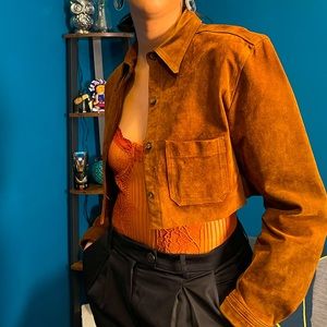 Cropped Suede Jacket Brownish Terracotta Color
